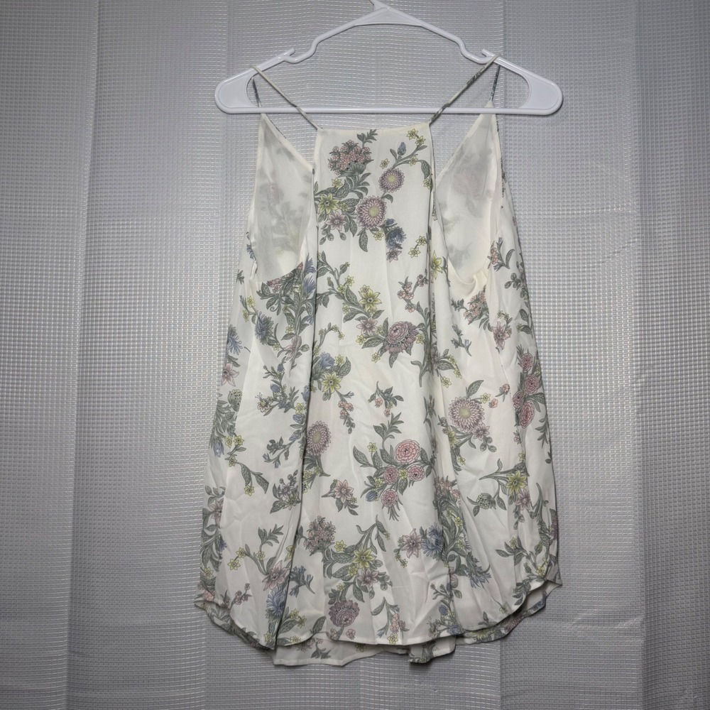 LOFT Floral Cami Tank‎ Top Medium White Button Detail Strappy Camisole - Picture 2 of 4